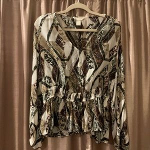 H&M Snake Print Long Sleeve Blouse